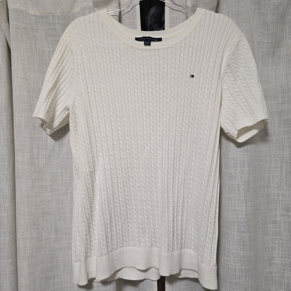 Tommy Hilfiger White Cable Knit Sweater Woman Size L